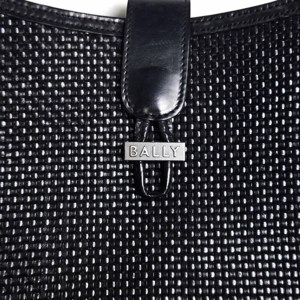Bally Woven Leather Shoulder Bag Black Structured Minimalist Quiet Luxury - Picture 3 of 12
